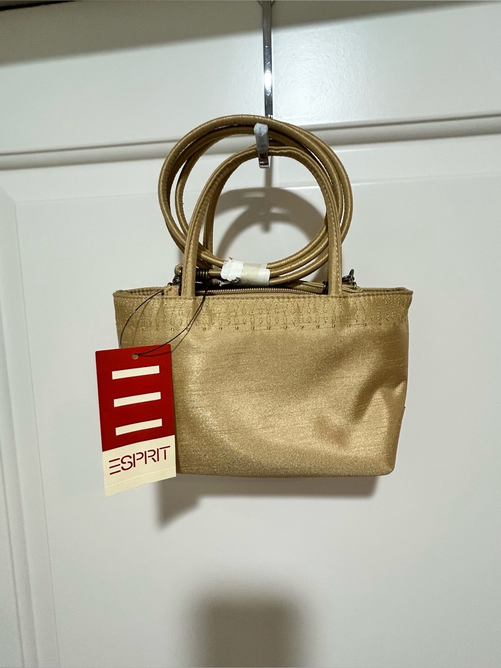 Esprit Metallic NWT-Mini Gold  Top-Handle Bag/Crossbody. Gold stitching at top